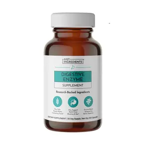 Just Ingredients Digestive Enzyme Supplement - 15 Enzyme Blend for Protein Fat Carbohydrate & Fiber Breakdown - 30 Day Supply 60 Capsules