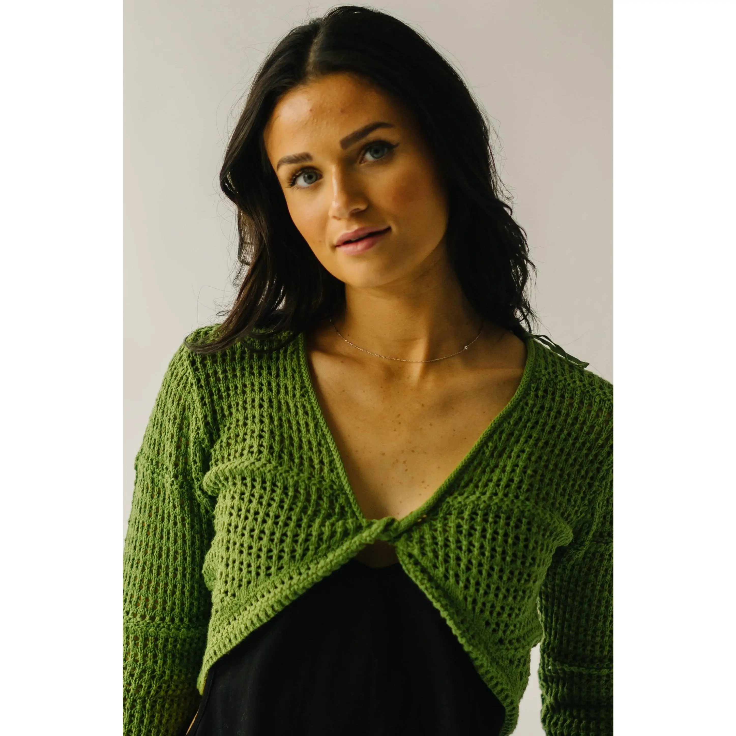 The Stancil Crochet Twist Blouse in Avocado