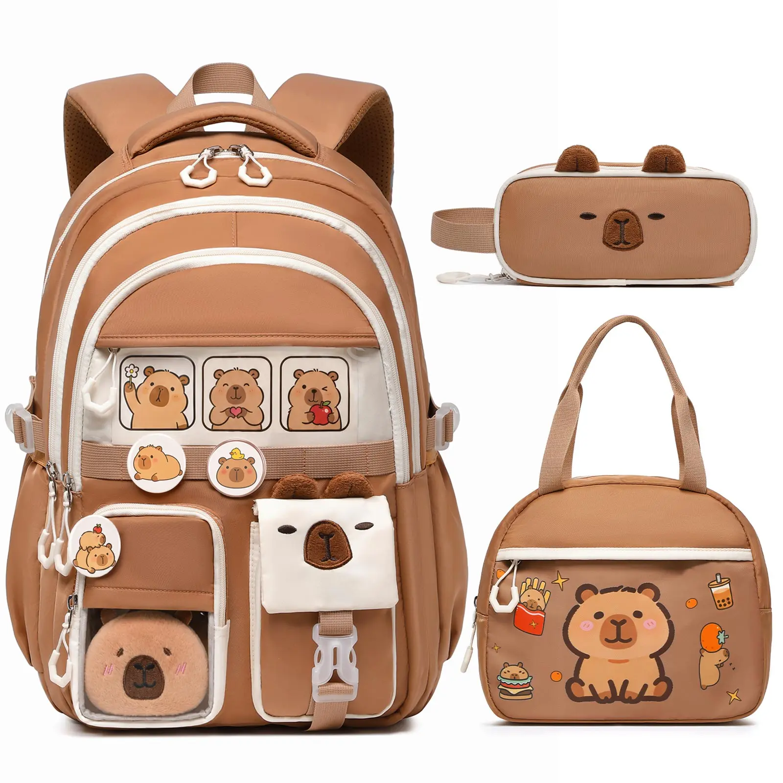 Similove Capybara Theme Backpacks for School, Cute Backpack Set with Schoo Lunch Box Pencil Case,  Stylish Bookbag for Student,Multiple Color Choices