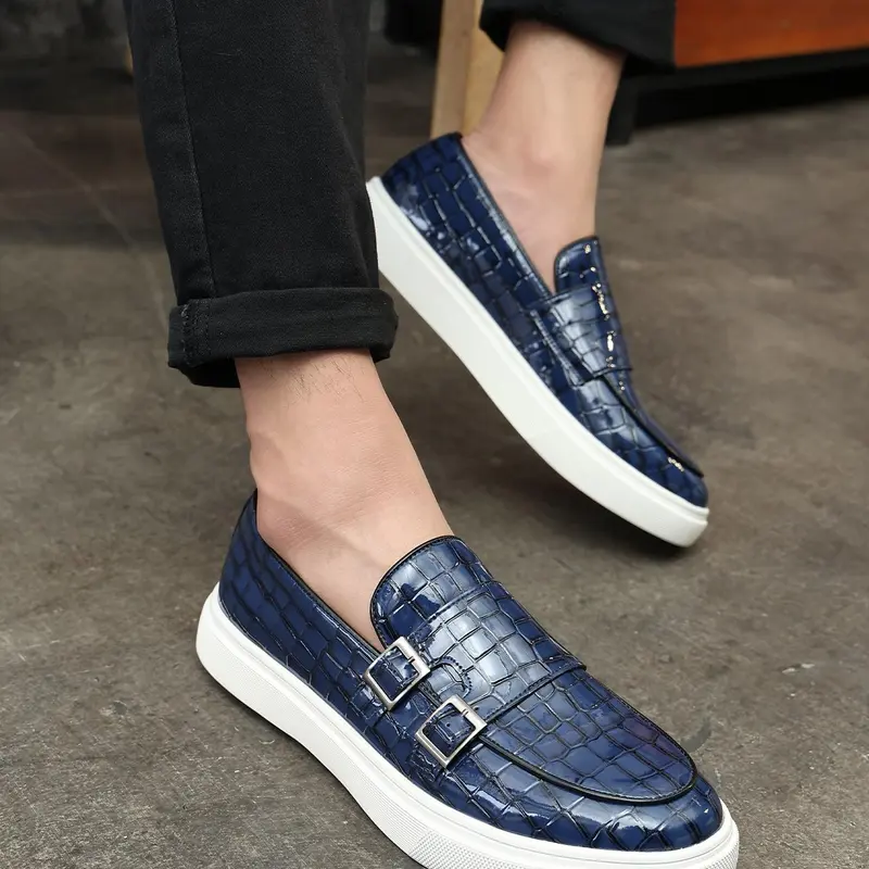 Men's Fashionable Crocodile Embossed PU Leather Loafers, Casual Comfortable Breathable Flat Slip-on Shoes with Slip On Convenience, Trendy All-match Loafers for Daily Wear PU Leather Footwear
