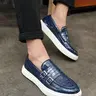 Men's Fashionable Crocodile Embossed PU Leather Loafers, Casual Comfortable Breathable Flat Slip-on Shoes with Slip On Convenience, Trendy All-match Loafers for Daily Wear PU Leather Footwear
