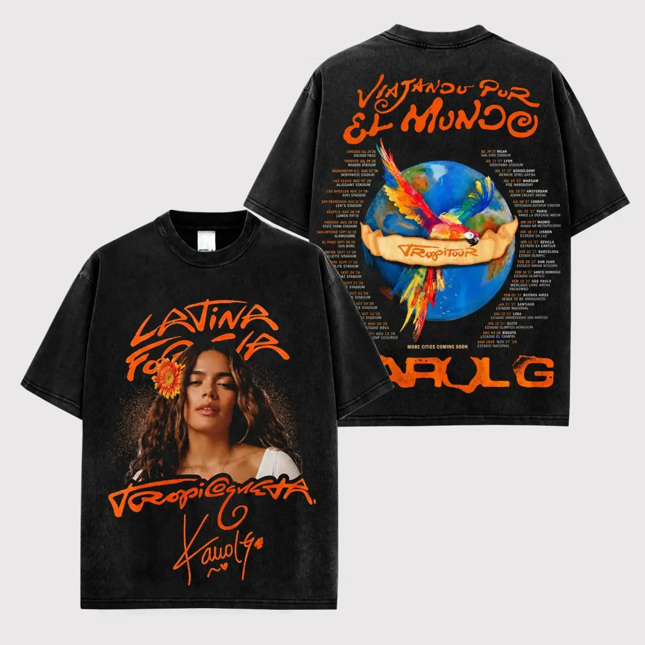 Karol Tropitour Tour 2026 Tropicoqueta Acid Washed Unisex Oversized Premium Cotton T-Shirt, Vintage Music Merch T-Shirt, Music Latin Style, New Album Gift For Fans