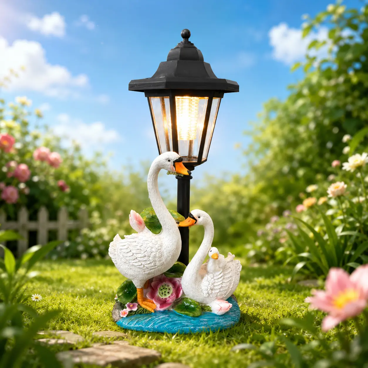 Solar LED Lighted Swan Animal Garden Statue, Water Resistant Outdoor Deck Light - Home Decor for Courtyard, Mother’s Day & Birthday Gifts
