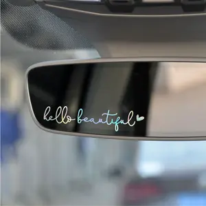 2 x Hello Beautiful Car Mirror Decal, Holographic Affirmation Sticker, Rearview Mirror Decal, Cute , Holographic Tumbler Sticker, Water Bottle Stickers, Vinyl Tumbler