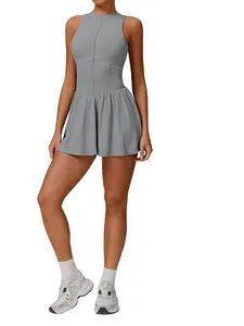 Women's Solid Color 2 in 1 Sports Dress, Tennis Athletic Dress, Casual Comfy Breathable A-line Skorts Dress for Outdoor Running, Ladies Sportswear for Summer