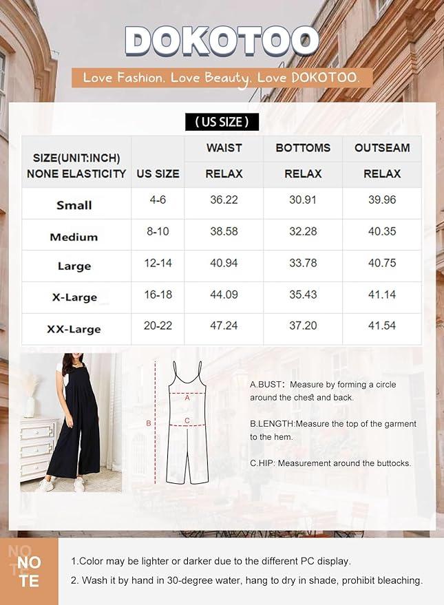 Dokotoo Women's Casual Loose Overalls Jumpsuits One Piece Sleeveless Wide Leg Long Pant Rompers With Pockets