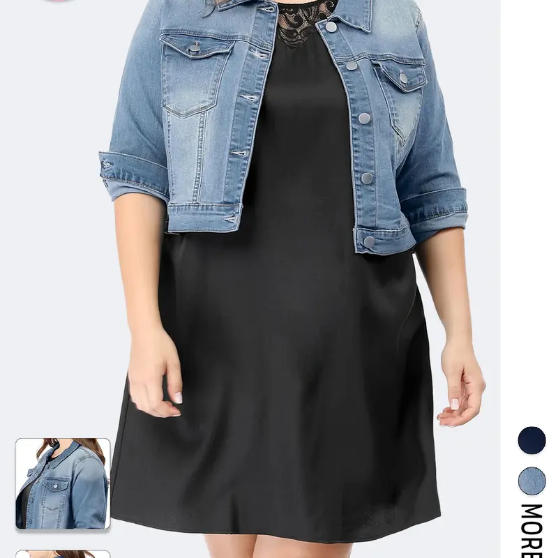 Flvsun Women's Plus Size Light-Wash Denim Cowboy Vest - 3/4 Sleeve, Square Neck, Button Close, Cropped, Stitched Pockets, Breathable, Lightweight, Minimalist Vintage Graphic, Brunch-Ready Layer, Spring Essential, Curvy Tops, Casual Jacket