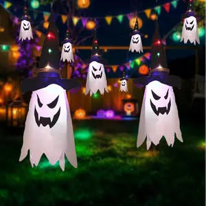 Halloween Decorations Glowing Ghost Witch Hat 17inch/43.18cm String Lights Indoor/Outdoor Hanging Decor for Home Garden & Tree