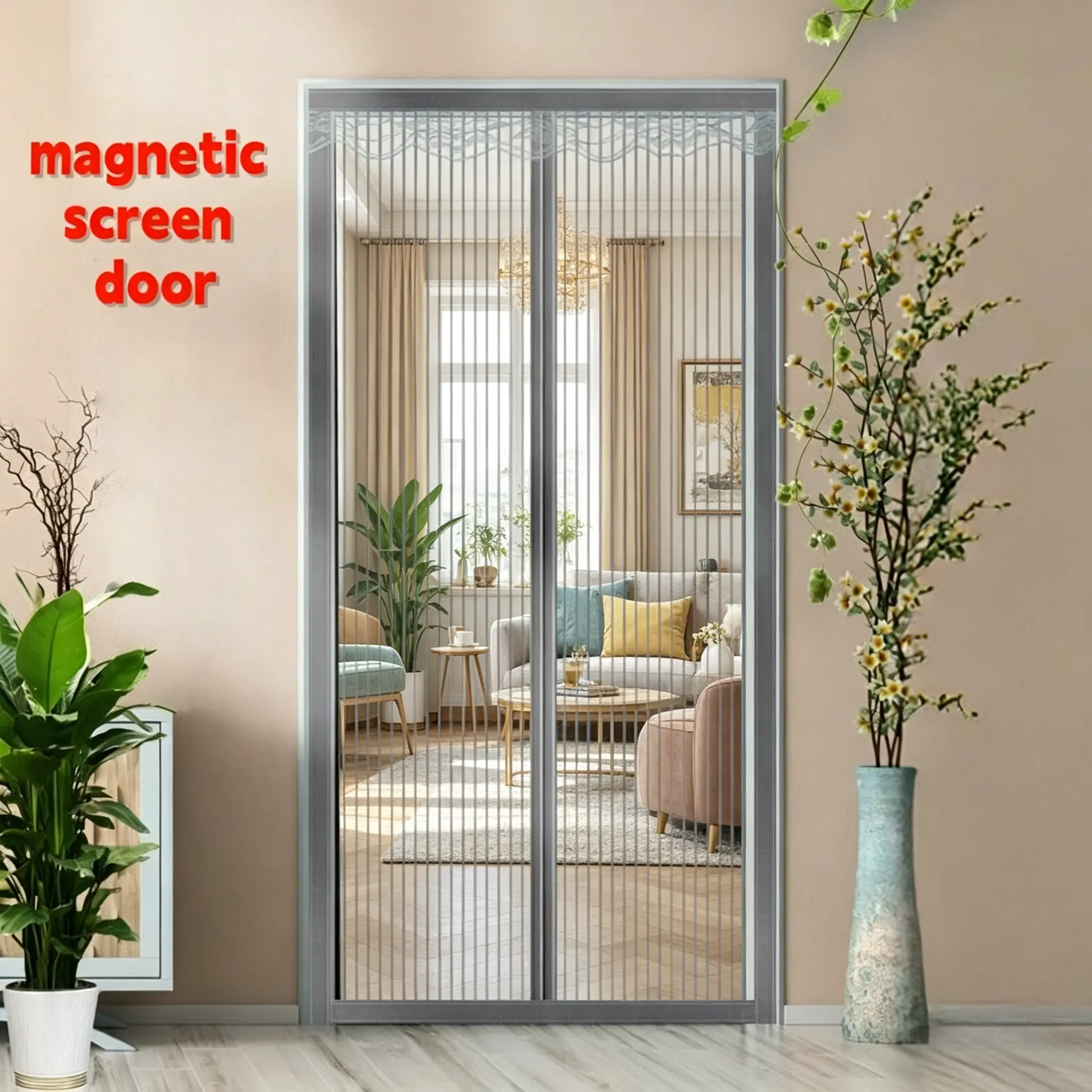 Magnetic mesh door screen,Magnetic Screen Door Mesh for Garage & Home - Bug-Free Mesh with Strong Magnets & Hook & Loop Strips - Easy Install, No Drilling - Summer Essential for Bedrooms & Kitchens - Pet Friendly & DIY Home Improvement