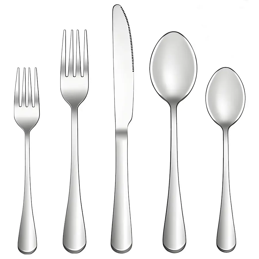 24/48pcs 410Stainless Steel Silverware Set Suitable for 4-8 Peoples to Use, Steak Knife, Salad Fork, Dessert Spoons, Cutlery Flatware Set, Kitchen Accessories, Home Outdoor, Wedding Camping Stuff, Halloween Party Gift, Dishwasher Safe