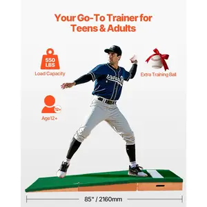 VEVOR Pitching Mound, Portable Baseball Pitcher's Mound, 85 in Indoor Outdoor Pitching Practice and Training Equipment, Softball Pitching Aids with Antifade Turf, Pitching Rubber, Adjustable Base