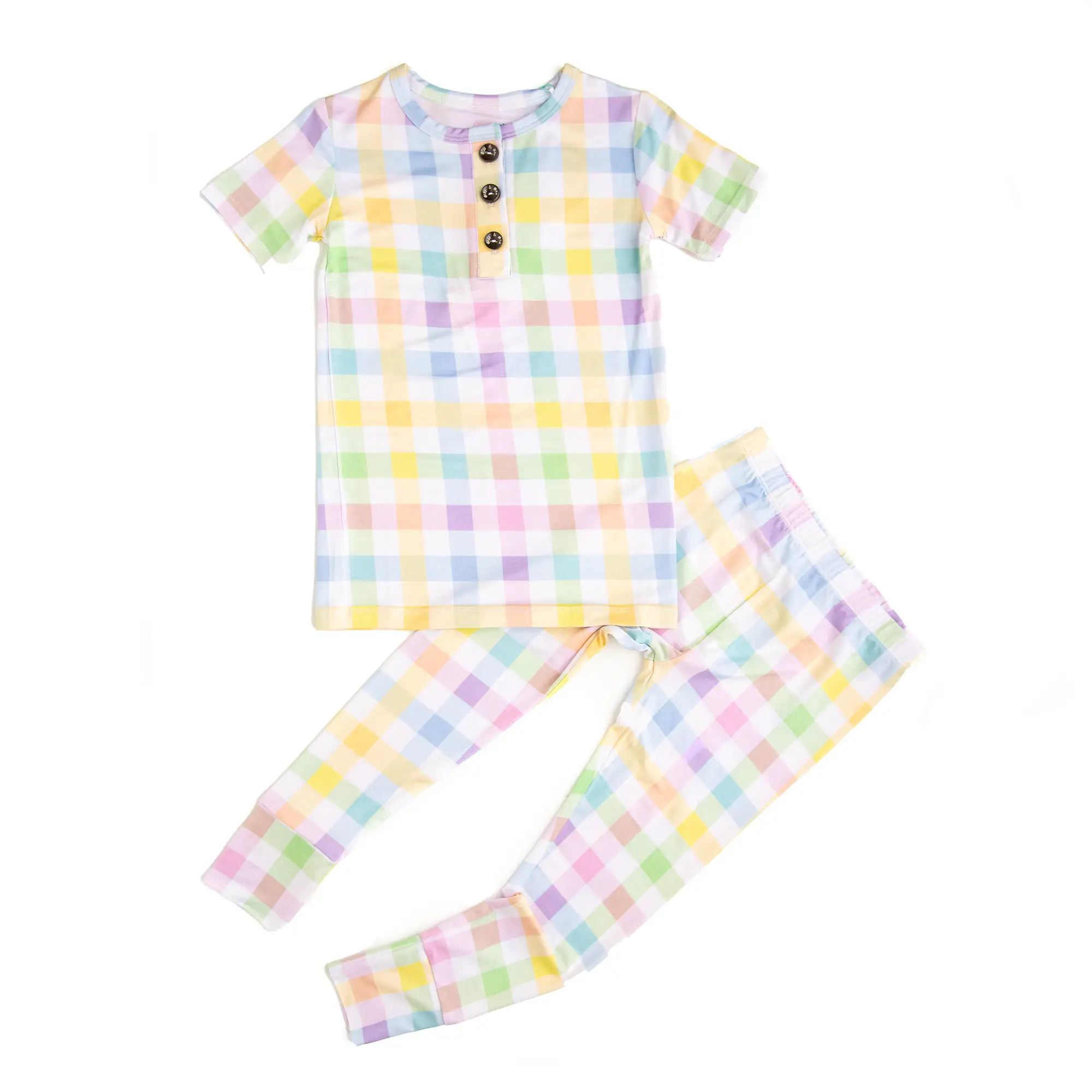 Winnie Pastel Plaid Two Piece Bamboo Plaid Easter Outfit Kids Clothes Buttons GIgi and Max