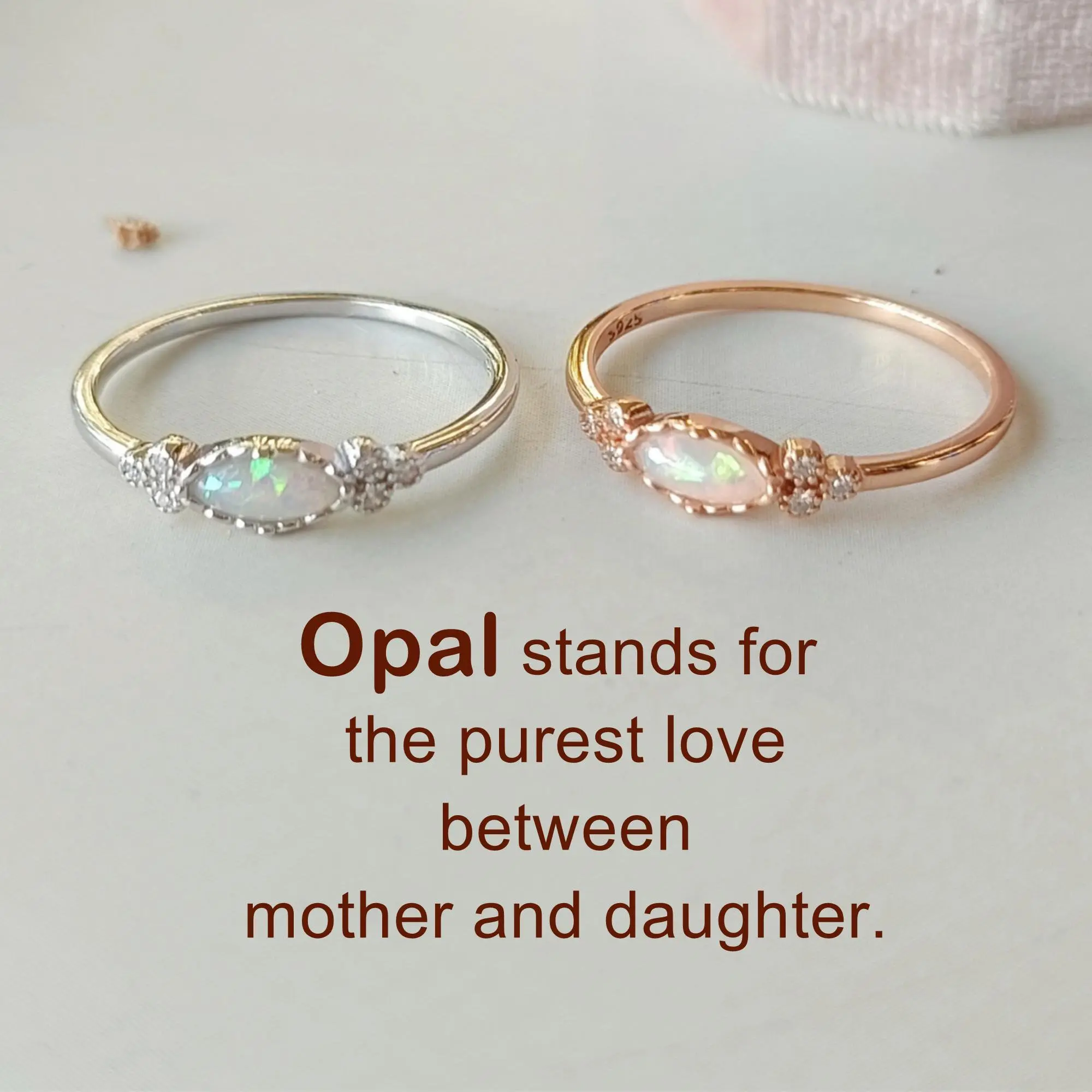 modmints Mother and Daughter Oval Cut Artificial Opal Stone Bonding Ring - Single (Not a Pair), Family Jewelry, US Size 5-11, Mother's Day Gift, Cute Simple Design, Mother And Daughter Oval Opal Ring