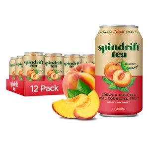 Brewed Iced Tea, Peach Green Tea, Made with Real Squeezed Fruit, No Carbonation, Slightly Sweet, 12 Fl Oz Cans, Pack of 12 (Only 49 Calories per Can)