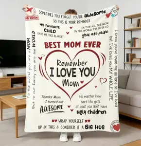 2026 Mother's Day Gift Flannel Throw Blanket - Soft, Cozy Plush Warm Bedding Keepsake with Sentimental "I Love You" Message for Mom from Kids