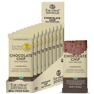 EatToHeal Chocolate Chip Real Food Bar - Organic Vegan Healthy Gluten Free Protein Bars - Low Sugar Meal Replacement Bar, Non GMO, Never Baked, Plant Based - Crafted to Enjoy, Not Sit on Shelves