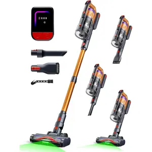Cordless Vacuum Cleaner for , Upgraded 60Kpa  Suction  Vacuum with 70min Runtime, Green LED Light for Hardwood Floors & Carpet, Self-Standing Rechargeable Stick Vacuum, Golden