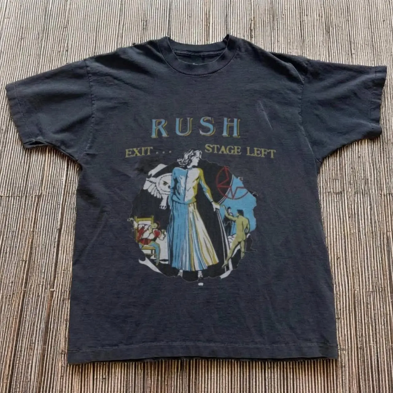 Rush "Exit... Stage Left" Band T-Shirt - Vintage Faded Black Prog Rock Live Album Tee, Retro Concert Merch Unisex Short Sleeve Top