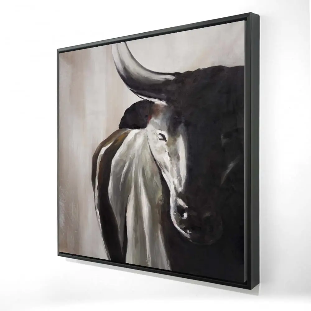 360 stand Rustic Charm Western Bull Head Front View Portrait Farm Animal Wall Art, 36x36 in Artistic Decoration for Living Room, Ideal Home Decor Gift, Artwork, Man Cave Decor, Farm Animals