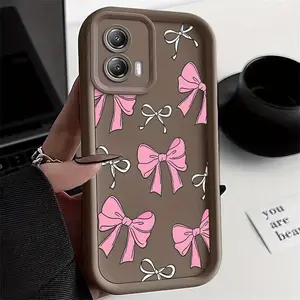 1 Piece Pink and white bow For Moto G53 5G With Refined Flexible G53 5G Protective Cellphone Case Cover Perfect For Casual