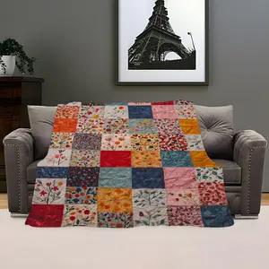 Multicolor Floral Patchwork Print Blanket, Soft Skin-Friendly, Versatile for Sofa, Bedroom, Office, Outdoor, Perfect Gift
