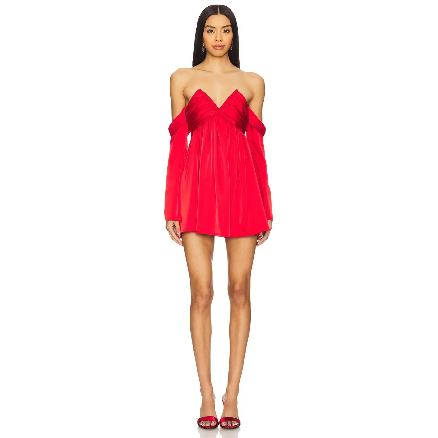 MORE TO COME Regina Off Shoulder Dress in Cherry Red