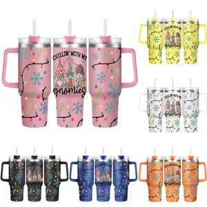1pc, Christmas Cups 40 oz Insulated Tumbler With Lid, Christmas Gifts, Chillin With My Gnomies Funny Print 40oz Stainless Steel Water Bottle, Christmas Gifts, Thanksgiving Gifts, For Dad Son Women Mom Sisters Teacher