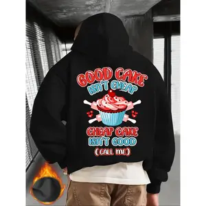 Women's Funny Cupcake Print Hoodie - "Good Cake Cheap Cake" Long Sleeve with Drawstring Hood, Loose Fit Fleece Lined Winter Hooded Sweater for Birthday Party & Casual Wear, Cute Gift for Bakers & Cake Lovers