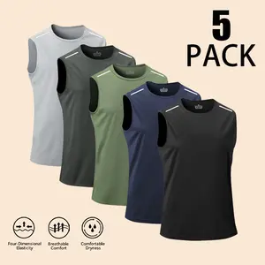 Men’s reflective quick-dry athletic tank top; four-way stretch breathable athletic sleeveless shirt; breathable workout tank top with reflective stripes for nighttime safety