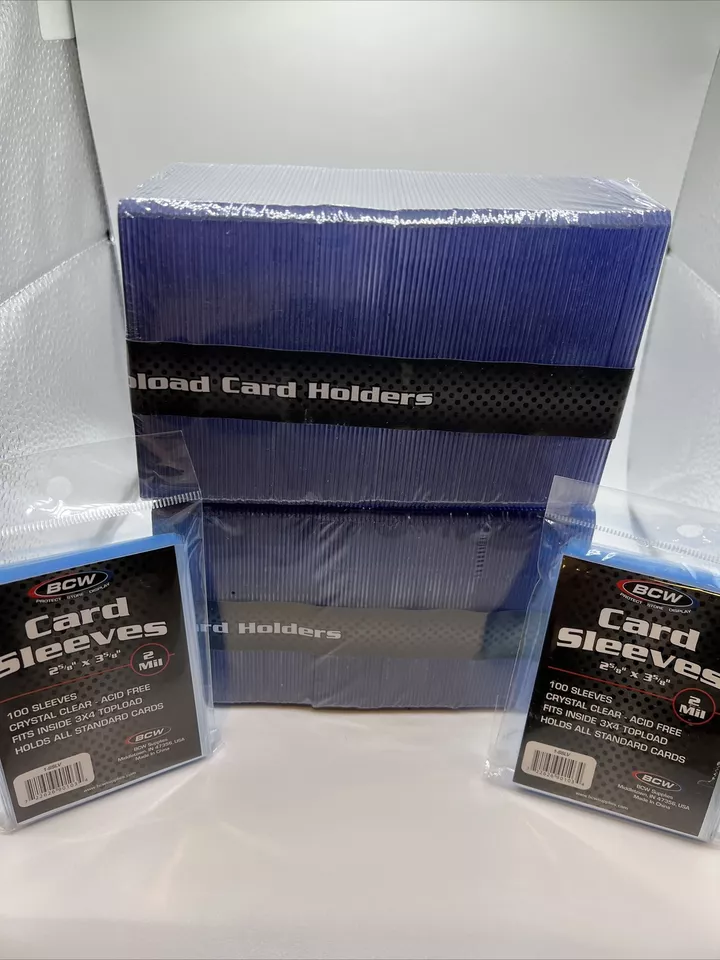 BCW 3"x4" Standard Topload Card Holder & Standard Sleeves 200 ct - Ultimate Protection for Your Valuable Cards, Great for Pokemon, Football, Magic, Ba