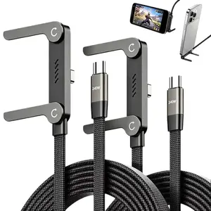 Dakomoda 240W 2-in-1 Invisible Stand Charging Cable – Fast Charging Cord with Hidden Phone Holder for Gaming, Office, Compatible with iPhone, Samsung, Type-C (Black)
