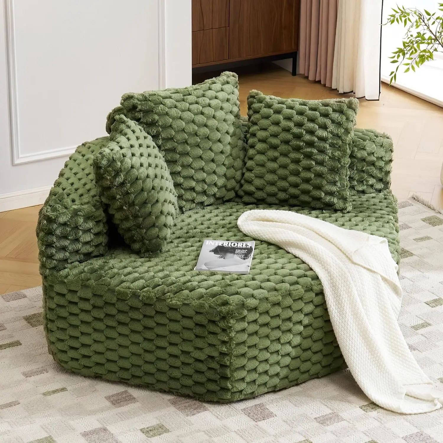 Karlhome Boneless Chair, Modern Modular Chaise Lounge Sofa Bed, Corner Chair with Pillows, Plush Corduroy Upholstered Lazy Sofa for Living Room, Bedroom, Apartment, No Assembly Required