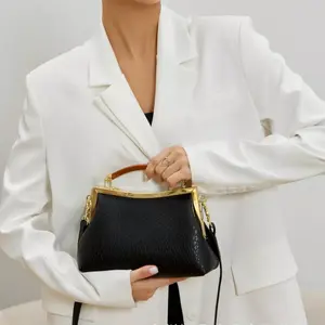 Women's Retro Y2K Elegant Crossbody Bag - Black Synthetic Leather Handbag with Detachable Adjustable Strap & Snap Closure, Versatile for Work, Commuting, Dating, Parties, Dating Essentials, Sophisticated Style, Durable Construction, Fashion Accessory, Par