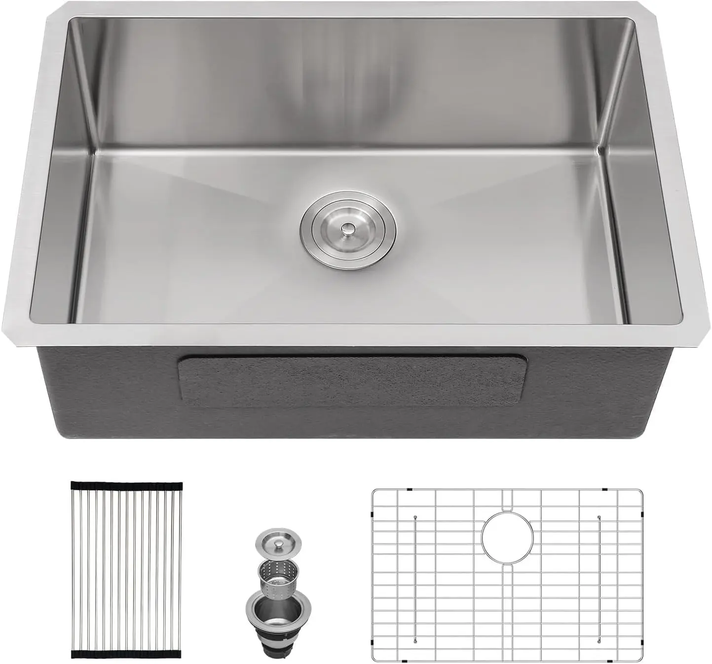 Beslend- 27 Inch Undermount Kitchen Sink | Beslend 27x18x10 Inch Undermount Sinks Stainless Steel 16 Gauge Under Counter Sink Single Bowl Kitchen Sinks