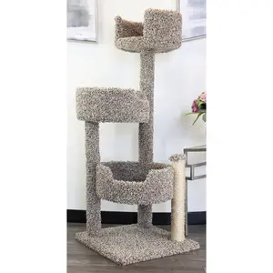 Maykoosh Cat Tree with Scratch Post and Sturdy Base, Boho Brilliance Multi-Level Cat Climbing Tower Cat Tree, Solid Wood and Carpet Construction.