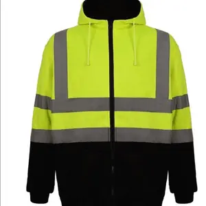 Fleece-Lined High-Visibility Jacket Coats Menswear Long Sleeve reflective Zipper Outdoor Plush Pockets Stripes