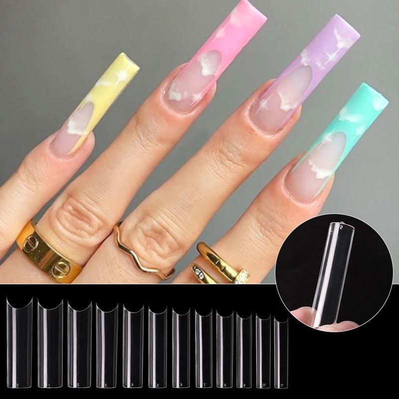 240-Piece Set of Transparent Clear Long Square Nail Tips, Full Cover Acrylic False Nails with Glossy Finish and Pure Color Design for Nail Art Extensions - Natural Look and Easy to Apply