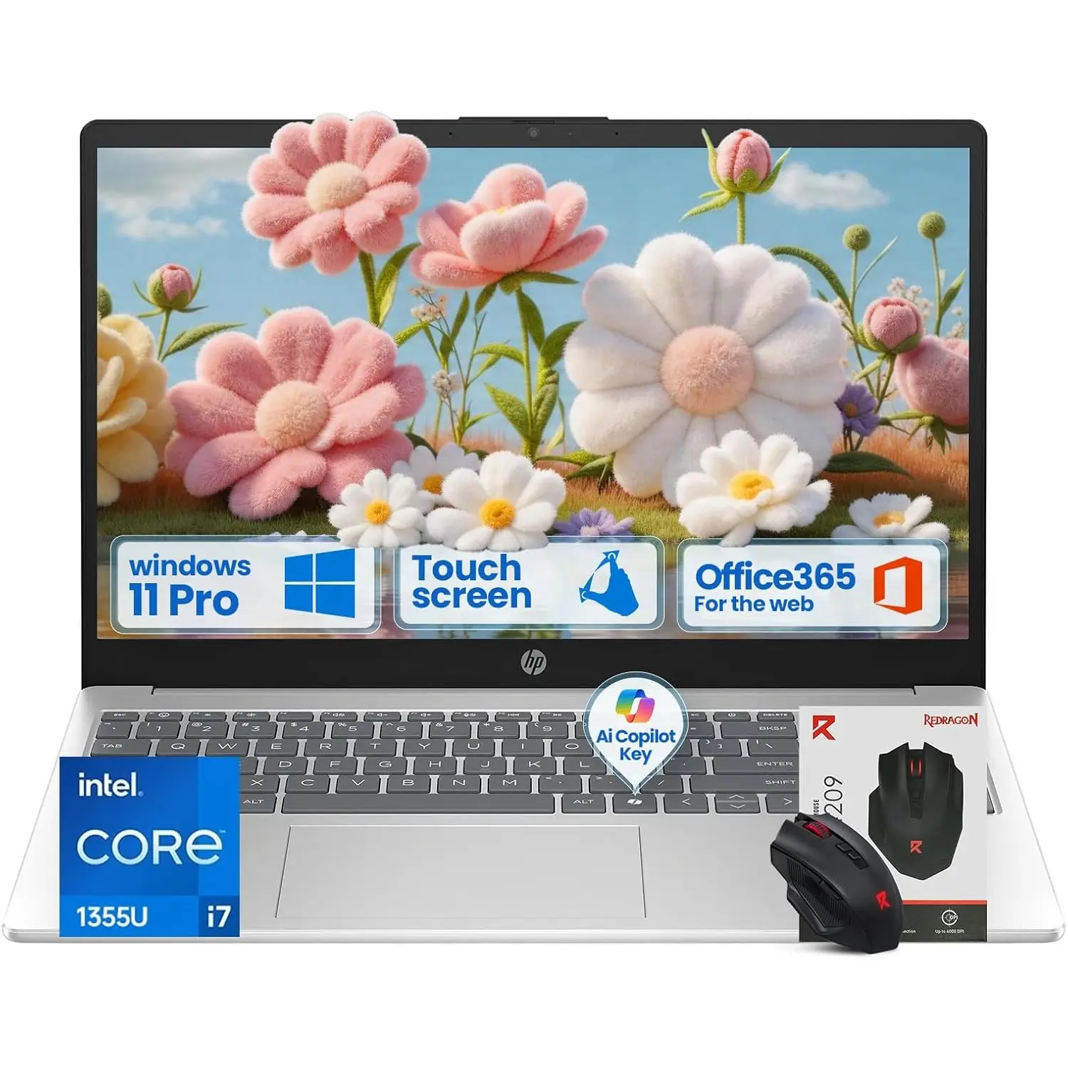 HP 2026 Touchscreen Business Laptop, Intel i7-1355U(up to 5.0 GHz), 15.6" FHD Touch Screen, Up to 64GB RAM, Up to 2TB SSD, Free Office 365 for The Web, Wi-Fi 6, Copilot AI, Fast Charge, Numeric Keyboard, Accessories