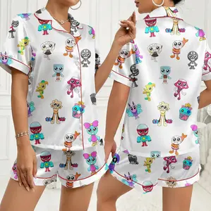 Dandy’s World Silky Pajamas Set, Roblox Dandy World Fan Gift, Dandy’s World Satin Pajamas For Women, Gaming Satin Sleepwear for Adults, Cute Cartoon Gamer Nightwear