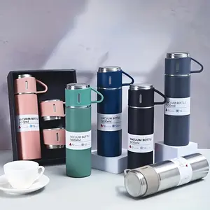 500ml/16.90z Hot Drink Cup Set 3 Small Cups in Gift Box for Coffee & Cold Beverages 304 Stainless Steel Portable Insulated Mug with Lid Metal Black Vacuum Flasks Tumbler Bottled Drinkware Sturdy Pink