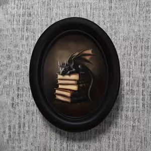 1count，[2D Flat] Pterodactyls sleeping on books Oval Wooden Frame Photo Frame Picture Frame ( 6.8x8.7inch), Home Living Room Bedroom Wall Decoration, Rustic Farmhouse Art Wall Decoration, Halloween Decoration - Framed., 2D Flat, Perfect for Room Decor