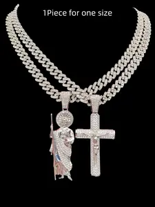 2 Style For Choose Men Hip Hop Cross Jesus & Saint Jude Pendant Necklace, Fashion Vintage Chain Jewelry, Daily Wear or Party, Valentine Gift, Cross Charm Necklace