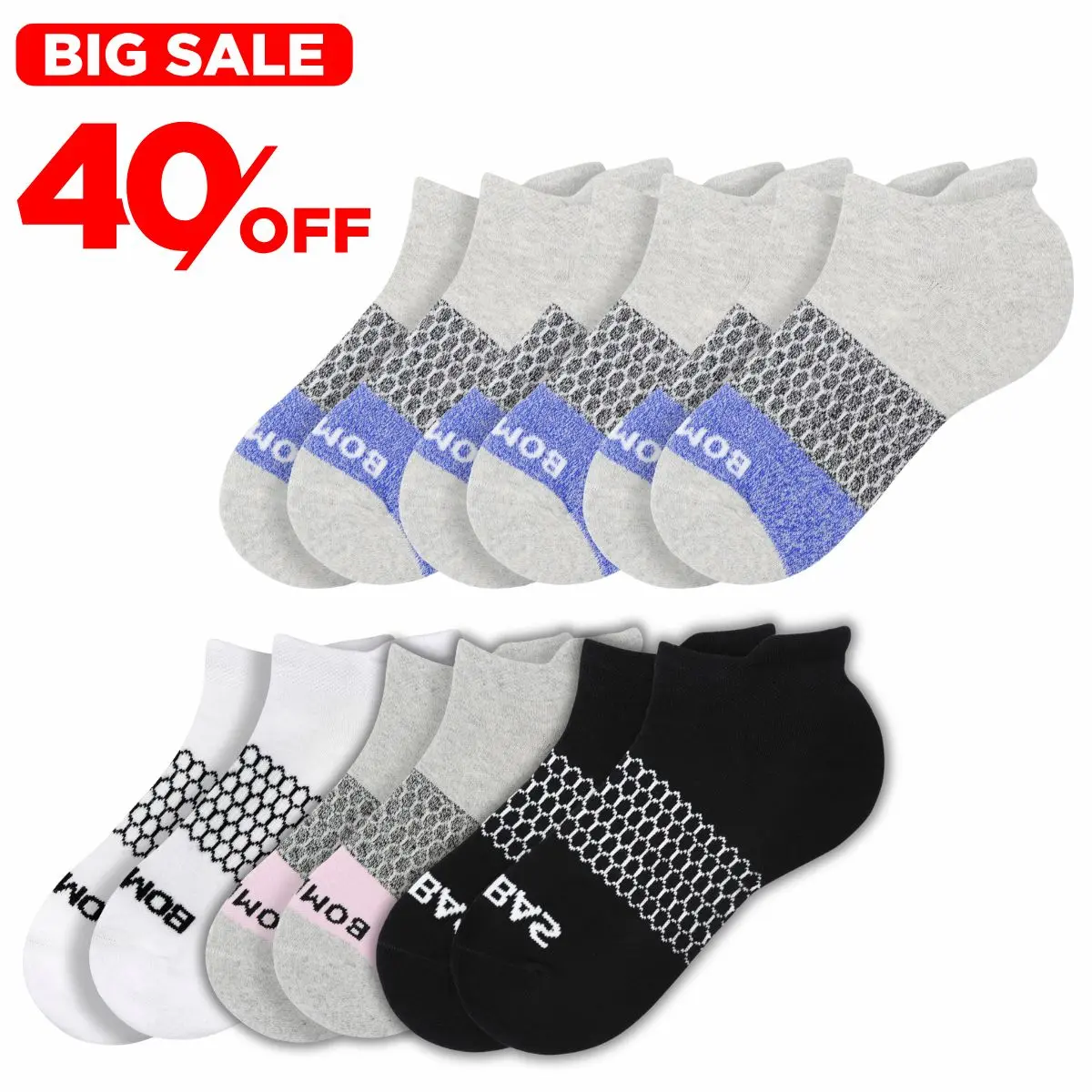 5 Pairs BB Ankle Socks for Women & Men Honeycomb Comfort Seamless Toe Breathable Cotton Compression Fit Color Block Unisex Running Socks Size S M L
