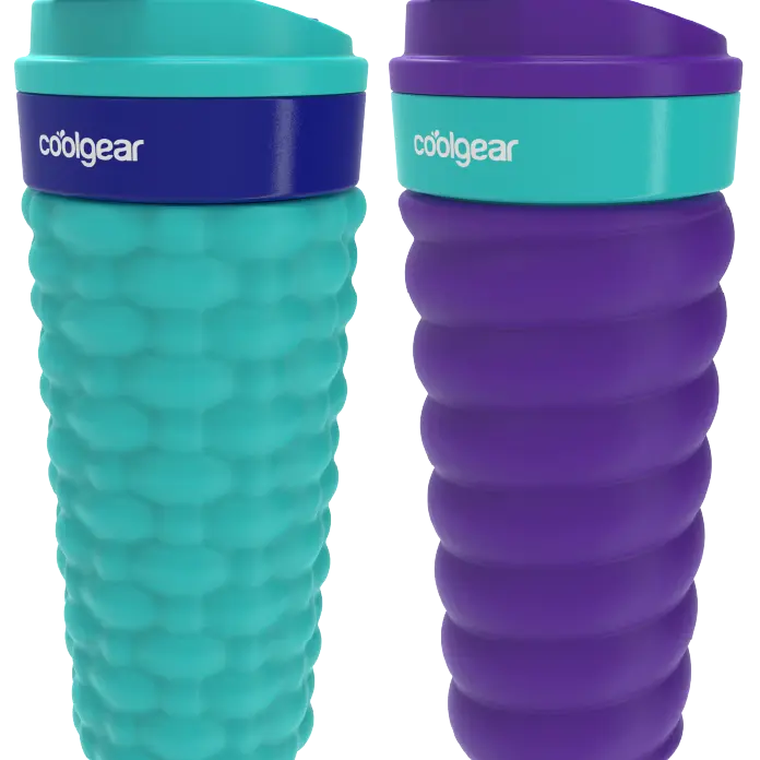 COOL GEAR Unisex Adults' Modern 2-Pack 20oz Reusable Go Grip Tumbler Cup - BPA-Free Lid, Non-Slip Textured Grip, Easy-Sipping Washable Portable Beverage Drinkware, Water Bottles for On-the-Go Coffee