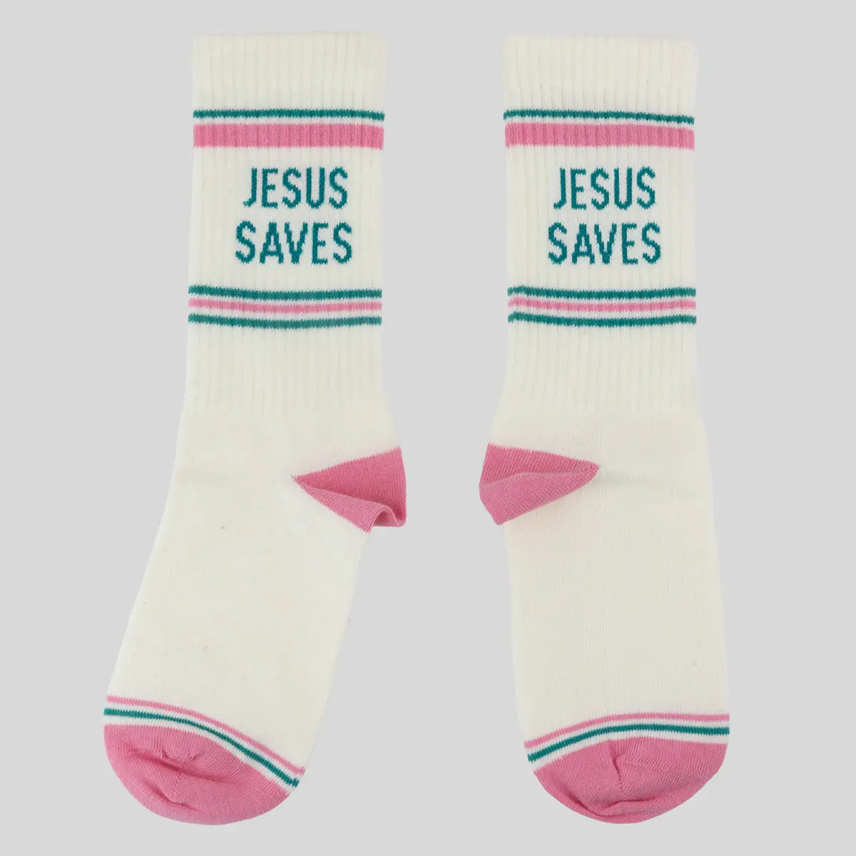 "Jesus Saves" Statement Athletic Socks, Soft Ribbed Cotton-Blend Crew Socks for Women & Men, Breathable for Everyday Wear, Knit