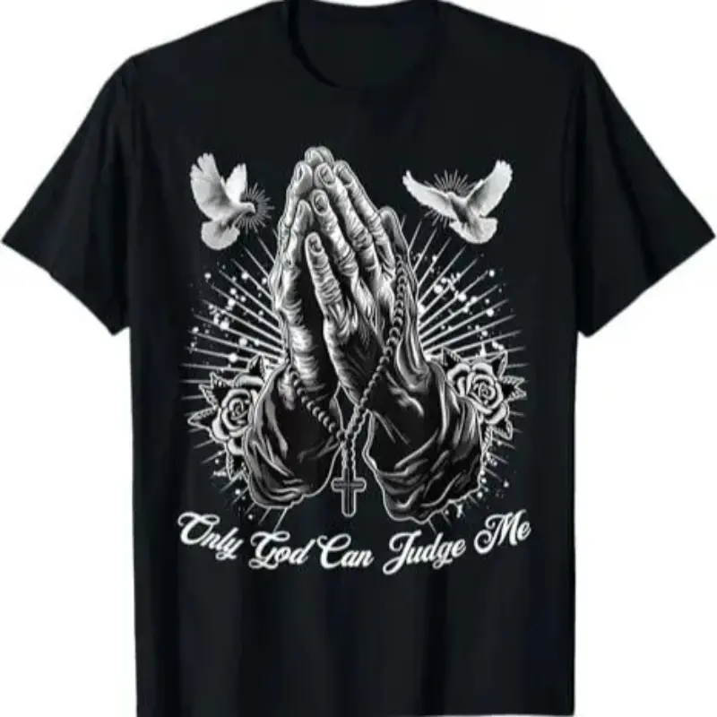 Unisex Classic Chicano Art Crew Neck T-Shirt - 'Only God Can Judge Me' Graphic, Premium Digital Print, Soft Breathable Lightweight Fabric, Relaxed Cut, Streetwear Casual, Machine Washable, Pit to Pit Fit, Cracksafe