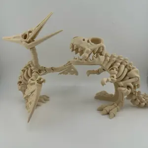 Dinosaur Bones Display Set - Skeleton T-Rex & Pterodactyl Figurine for Desk or Shelf Decor