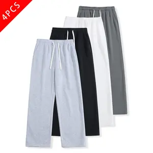Men’s Casual Knit Long Pants, Loose Straight-Leg Sweatpants, Simple Versatile Style, Summer New Arrival (Pack of 4)