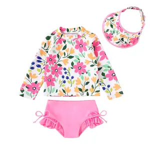 Toddler Baby Girls Swimsuit Long Sleeve Bathing Suit Rash Guard Swim Suit Bikini Set UPF 50+