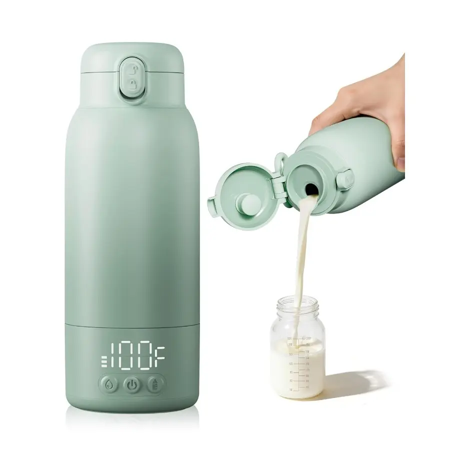 Portable BPA-Free Baby Bottle Warmer - Milk Warmer for Travel, Travel Size, 12.85 oz Large Capacity, Fast Heating, Rechargeable Batteries, Long Battery Life, Keep Warm Function for Toddler Feeding Cups, Camping Essentials